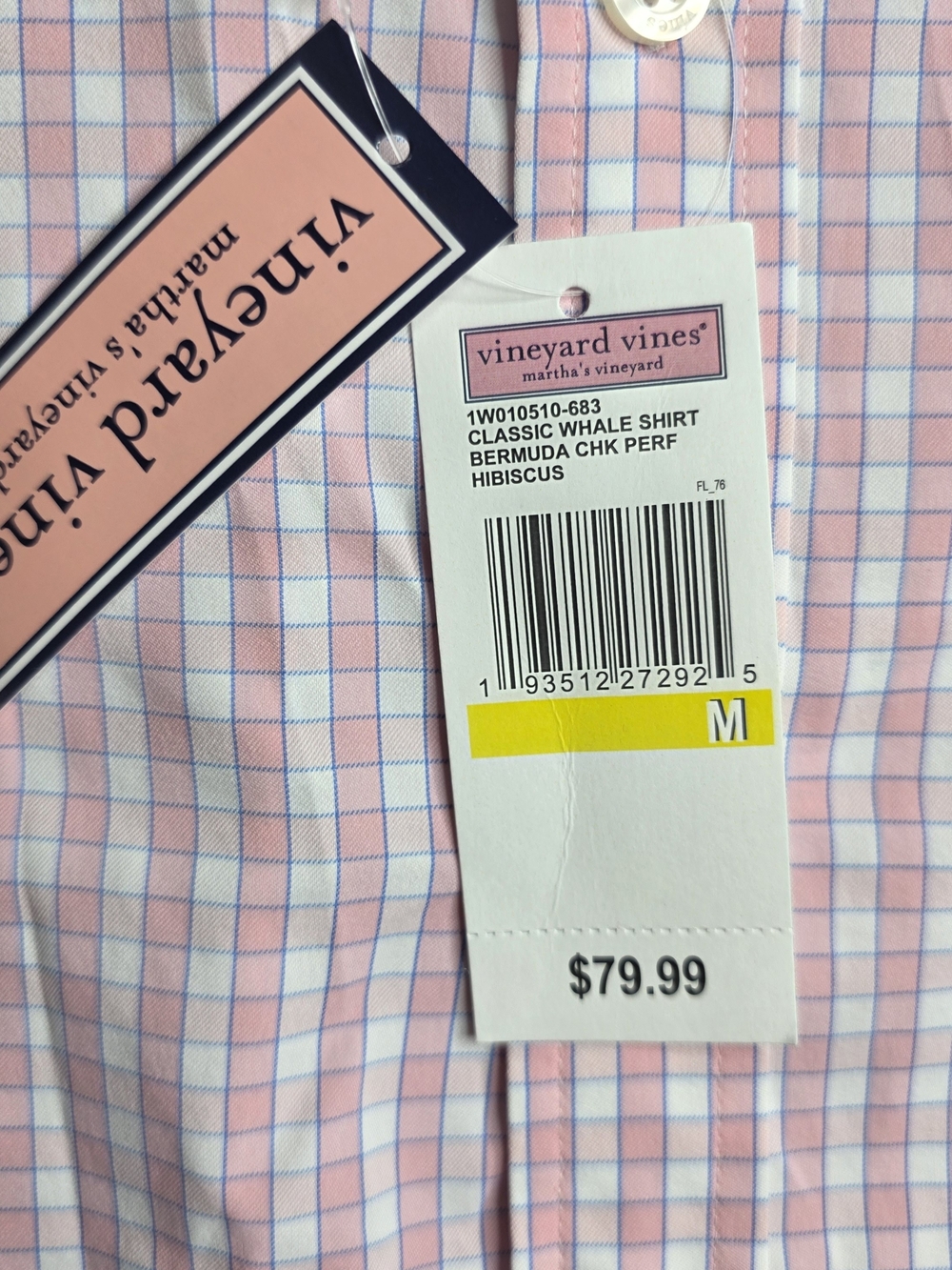 Vineyard Vines The Whale Men's Pink Check Button-Down Shirt NWT - Picture 3 of 7